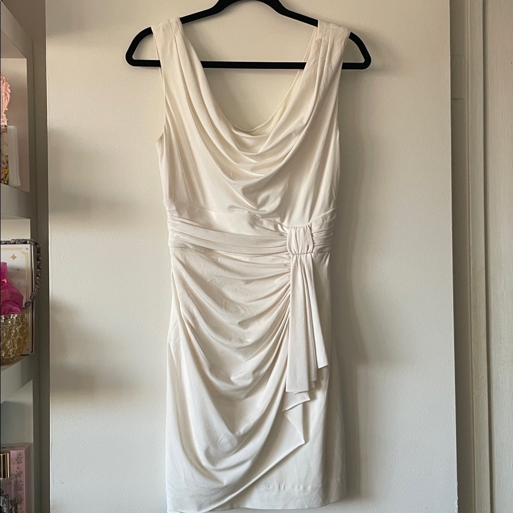 WHITE HOUSE BLACK MARKET cream cowl neck draped dress 6